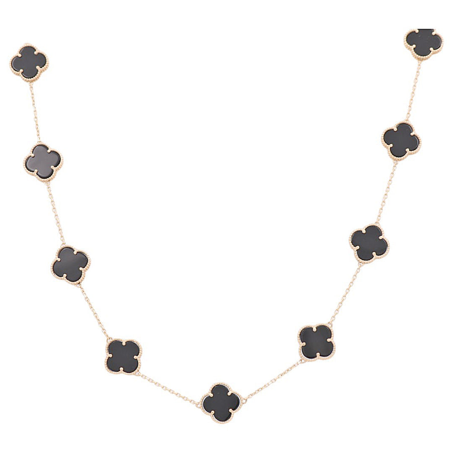 14K Yellow Gold Fashion 10 Black Flowers Women's Necklace