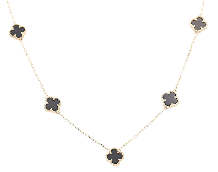 10K Yellow Gold Fashion Black Flowers Women's Necklace