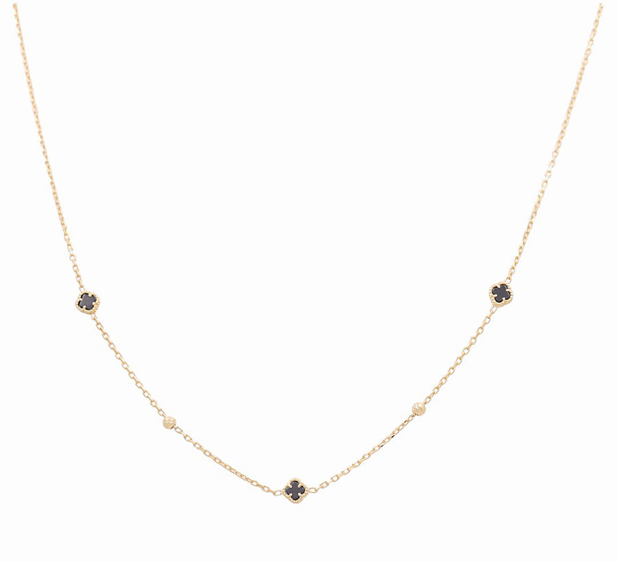 14K Yellow Gold 3 Small Black Clover Women's  Necklace