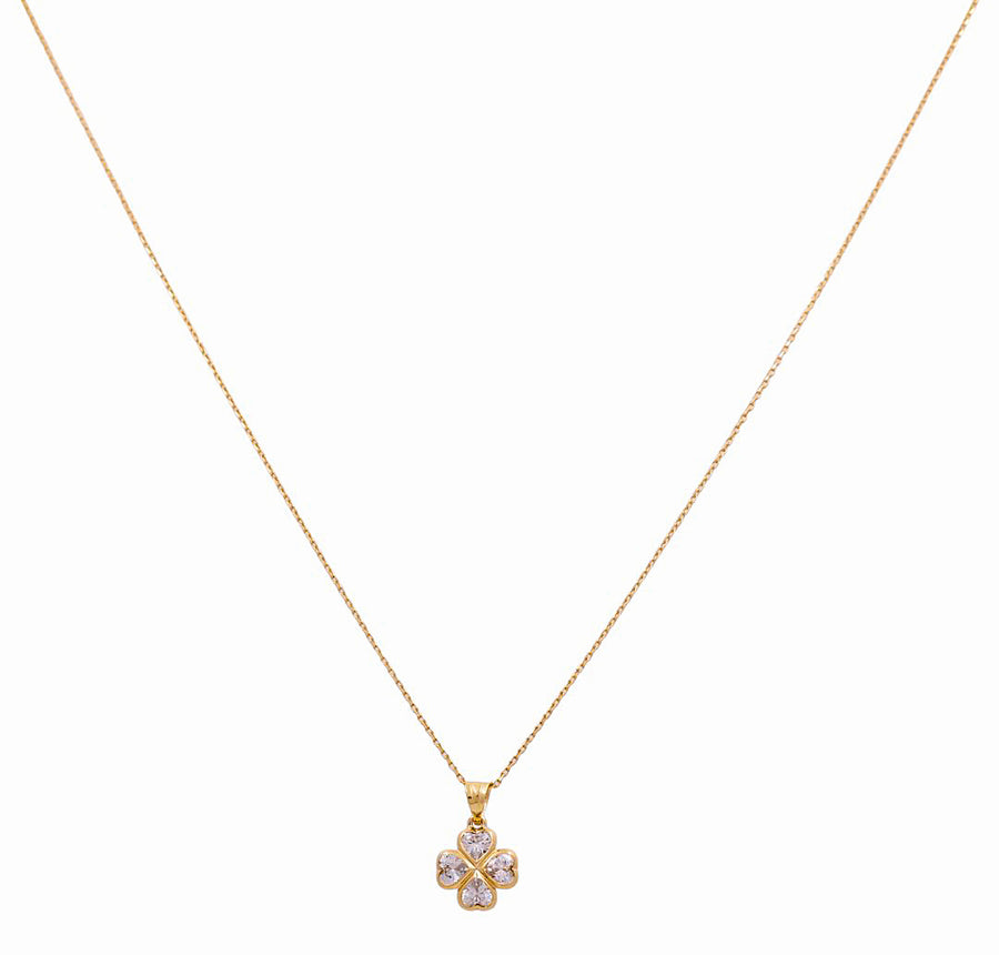 14K Yellow Gold Cz Clover Women's  Necklace