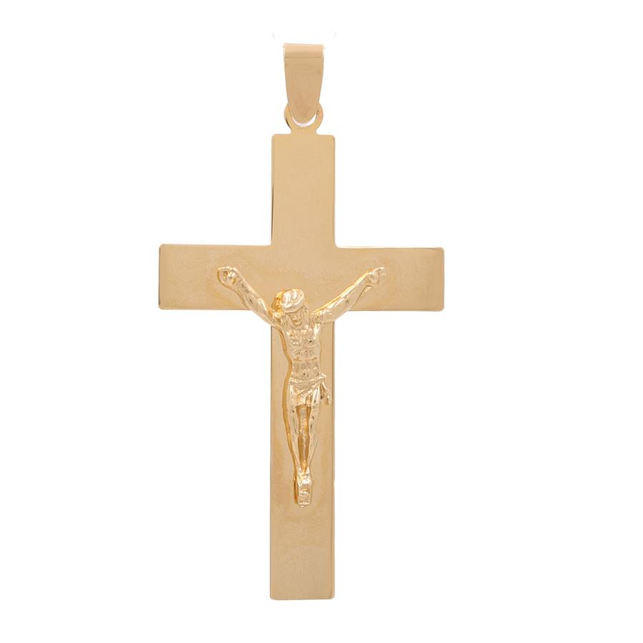 Luxurious 14K Yellow Gold Cross Pendant by Miral Jewelry, featuring a detailed figure of Jesus Christ.