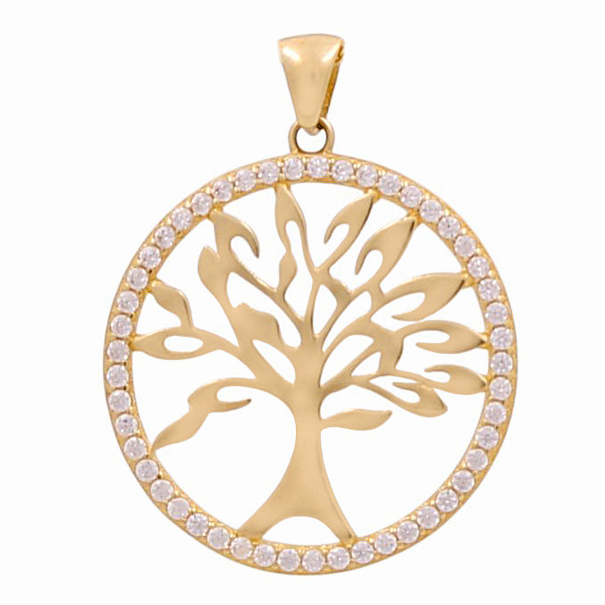 14K Yellow Gold Round Tree of Life Pendant