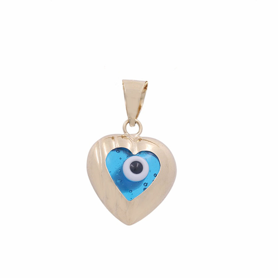 14K  Yellow Gold Heart with Blue Eye Pendant