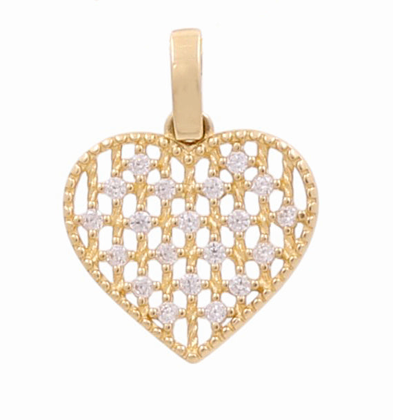 14K Yellow Gold Heart with Cz Pendant