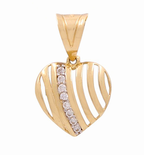 14K Yellow Gold Heart with Cz Pendant