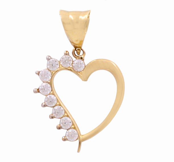 14K Yellow Gold Heart with Cz Pendant