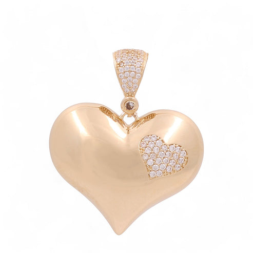 14K Yellow Gold Fashion Heart with Cz Women's Pendant