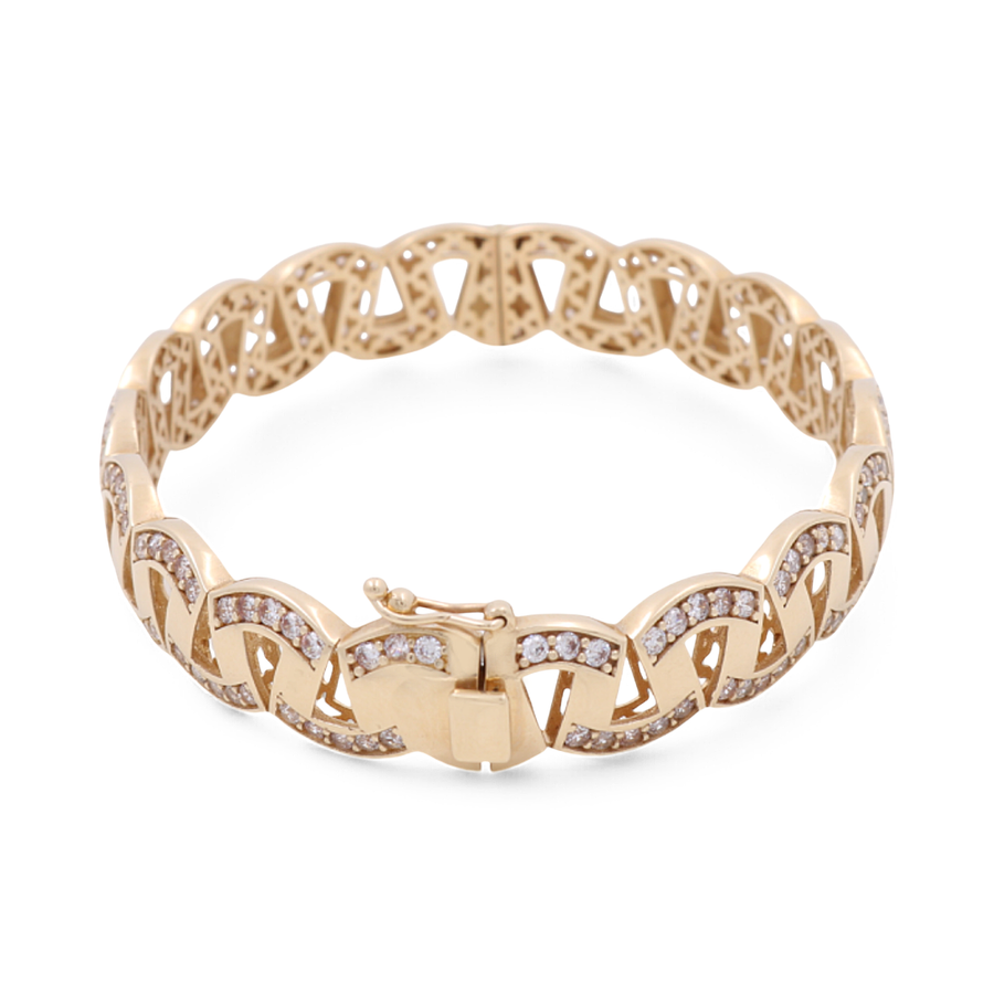 Miral Jewelry's 14K Yellow Gold Fashion Bracelet boasts a stunning chain-link design, adorned with diamond accents and secured with a clasp closure.