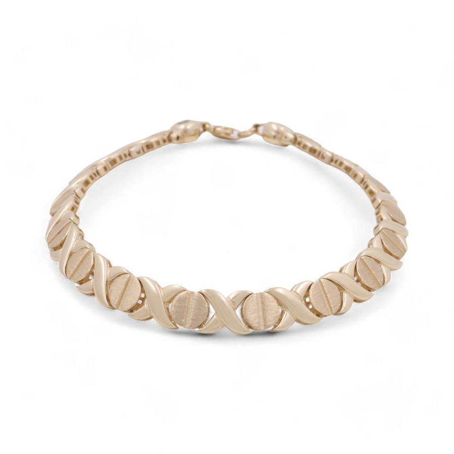 A luxury accessory from Miral Jewelry, the 14K Yellow Gold Women's Fashion Link Bracelet features an interwoven design with curved links and a secure clasp closure. This link bracelet embodies timeless elegance, making it perfect for women's fashion.