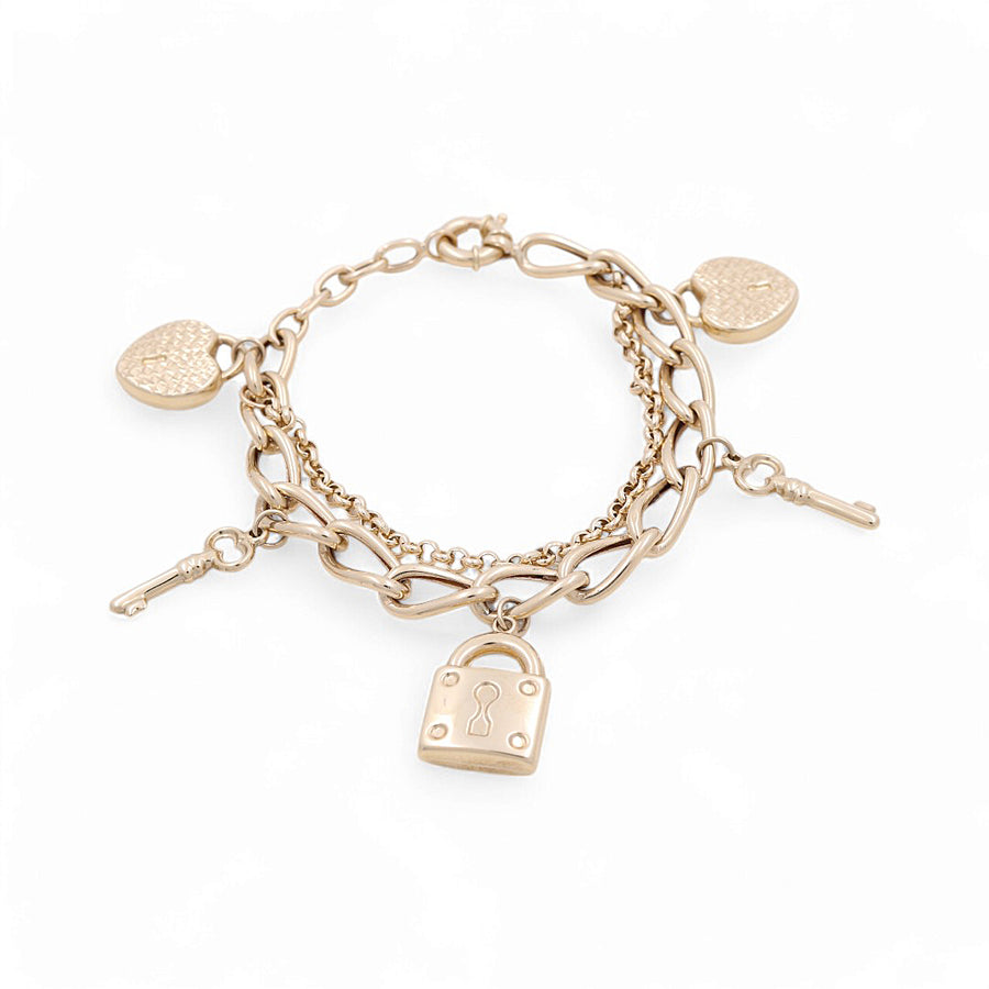 14K Gold Yellow Gold Heart and Keys Bracelet