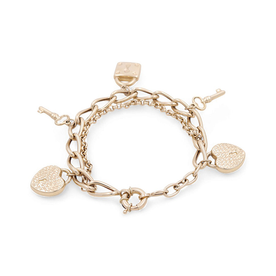 14K Gold Yellow Gold Heart and Keys Bracelet