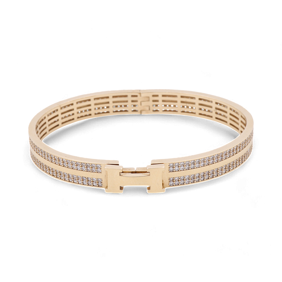 14K Yellow Gold H Bangle with Cz Bracelet