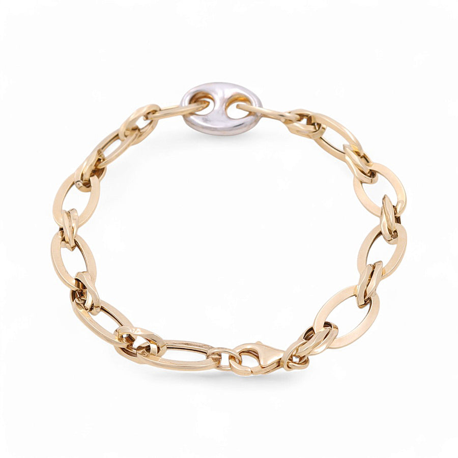 14K Two Tone White/Yellow Gold Women's Fancy Link Bracelet