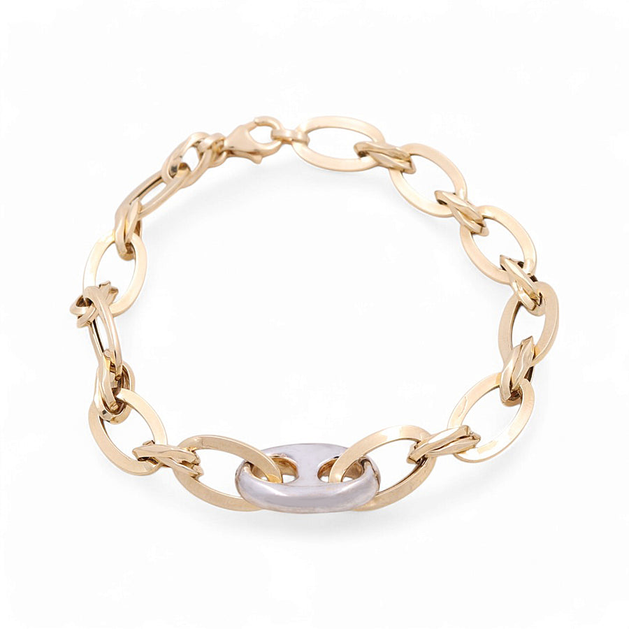 14K Two Tone White/Yellow Gold Women's Fancy Link Bracelet