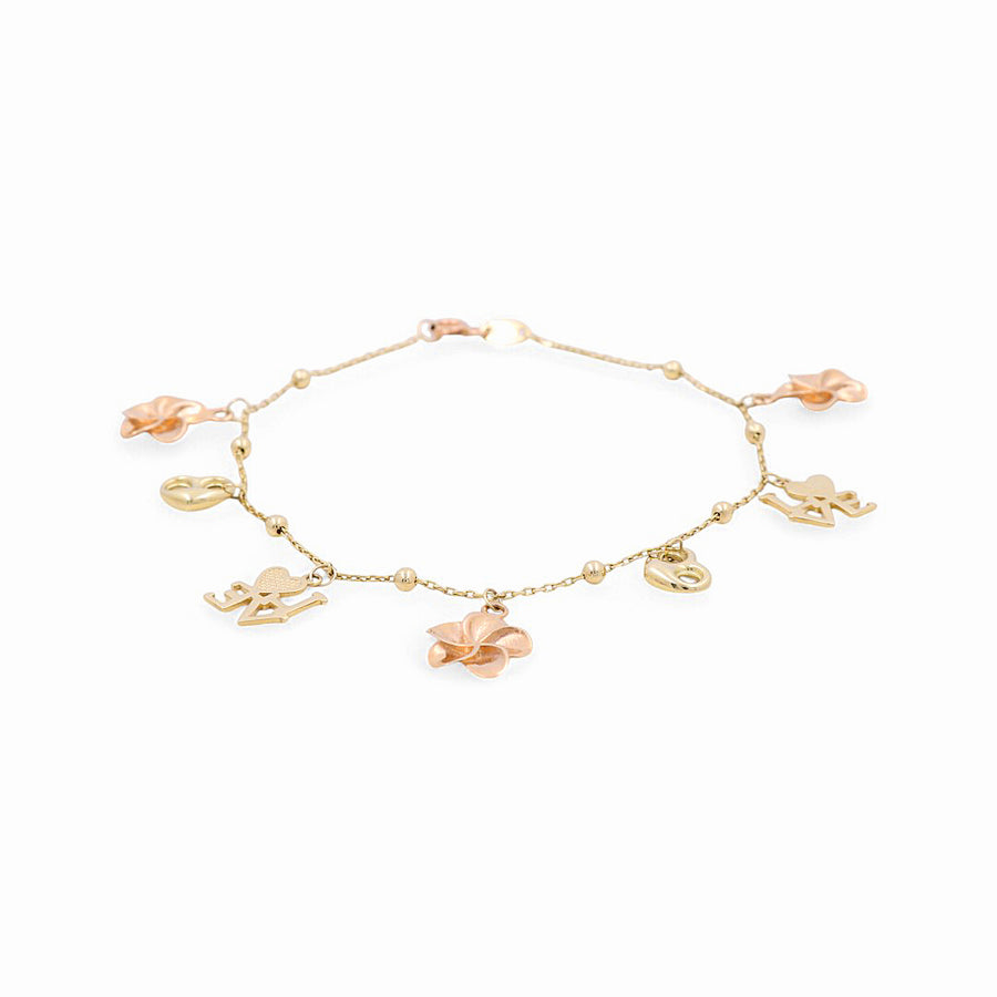 14K Two Tone Yellow/Rose Gold Charms Bracelet