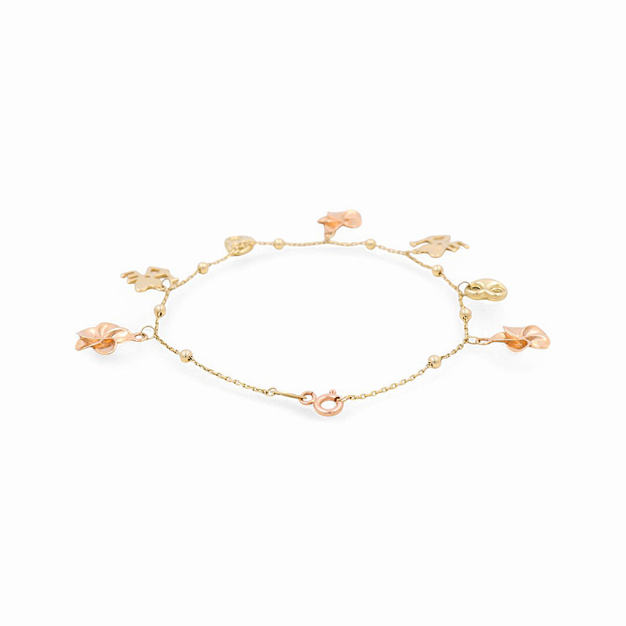 14K Two Tone Yellow/Rose Gold Charms Bracelet