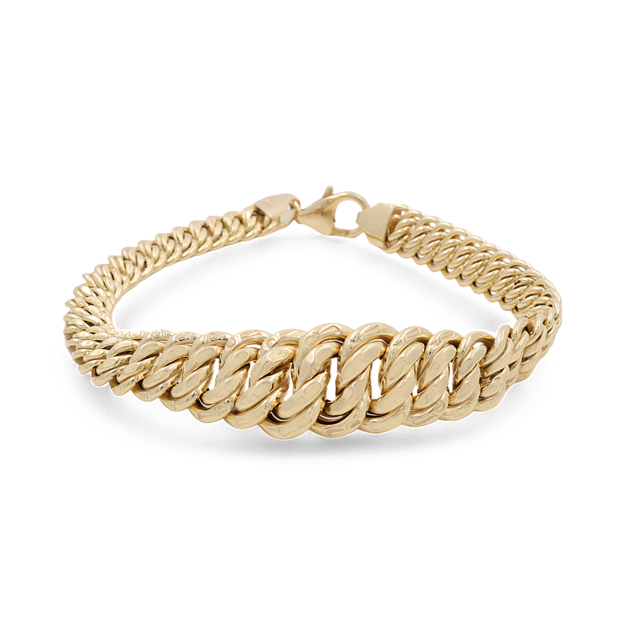 A Yellow Gold 14K Fashion Women's Princess Bracelet by Miral Jewelry featuring a polished, thick curb link design and a clasp closure.