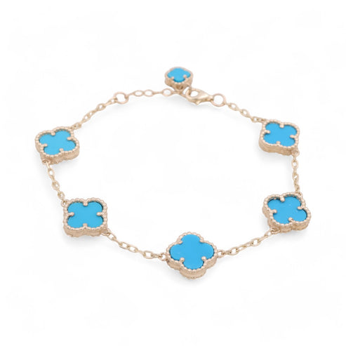 14K Yellow Gold Fashion Flower Women's Blue Stones Bracelet