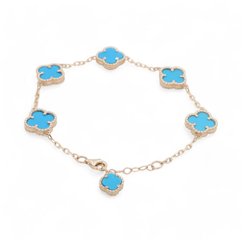 14K Yellow Gold Fashion Flower Women's Blue Stones Bracelet