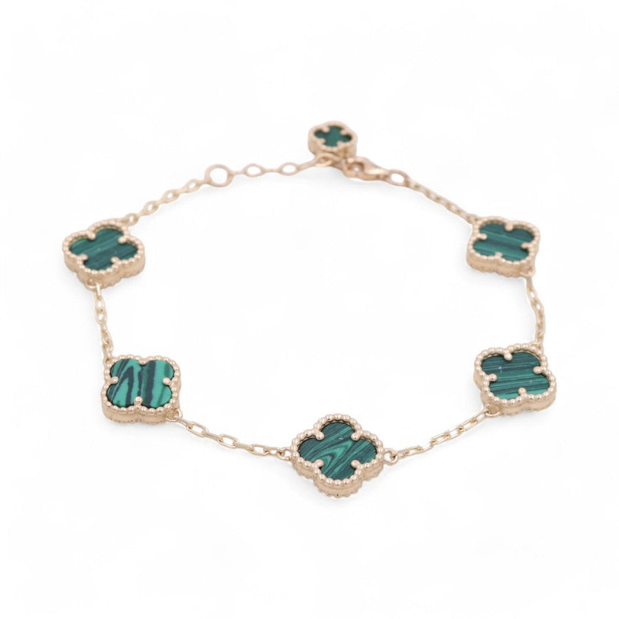 14K Yellow Gold Fashion Flower Women's Green Stones Bracelet