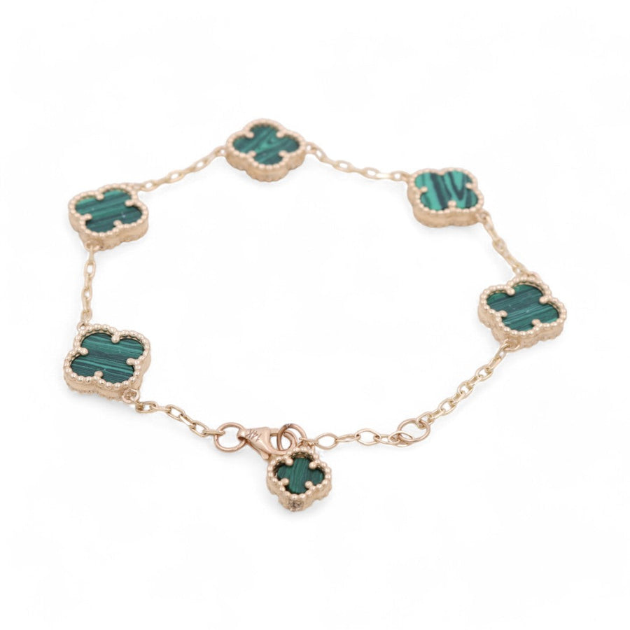 14K Yellow Gold Fashion Flower Women's Green Stones Bracelet