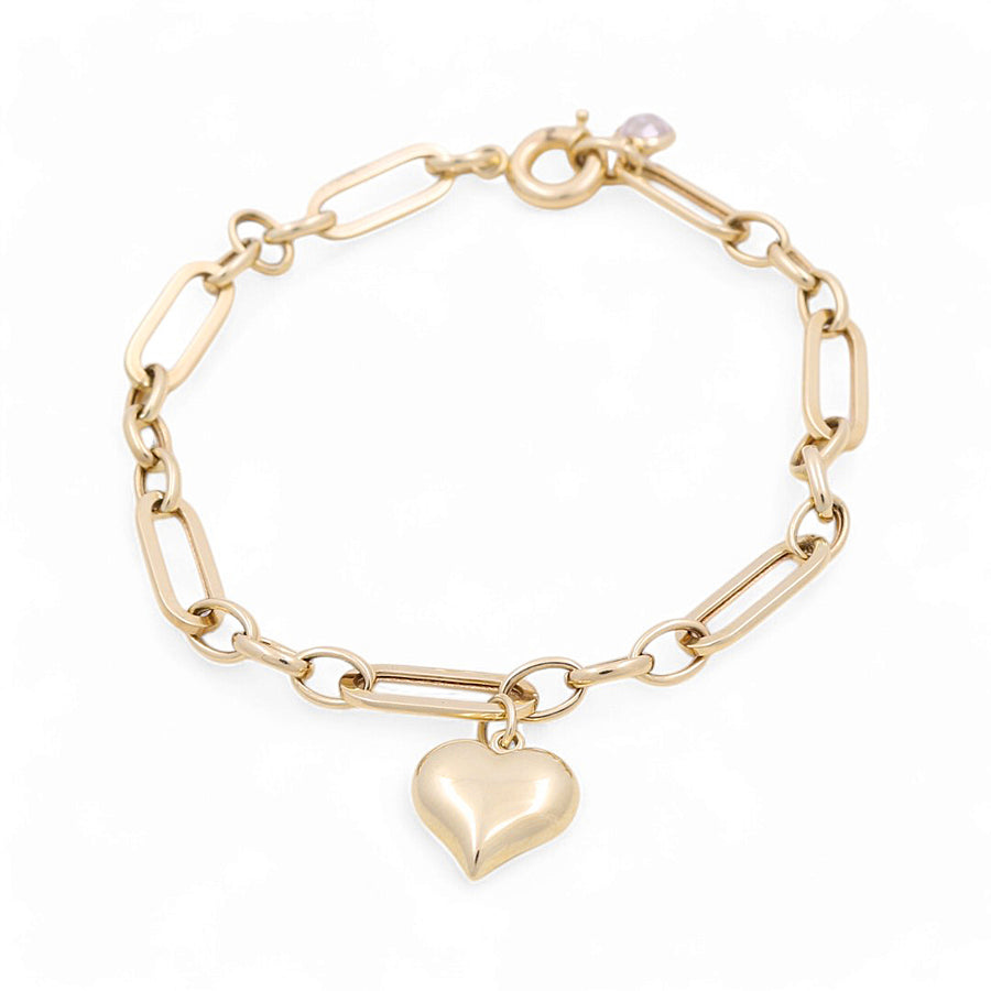 14K Yellow Gold Women's Heart Charm Bracelet