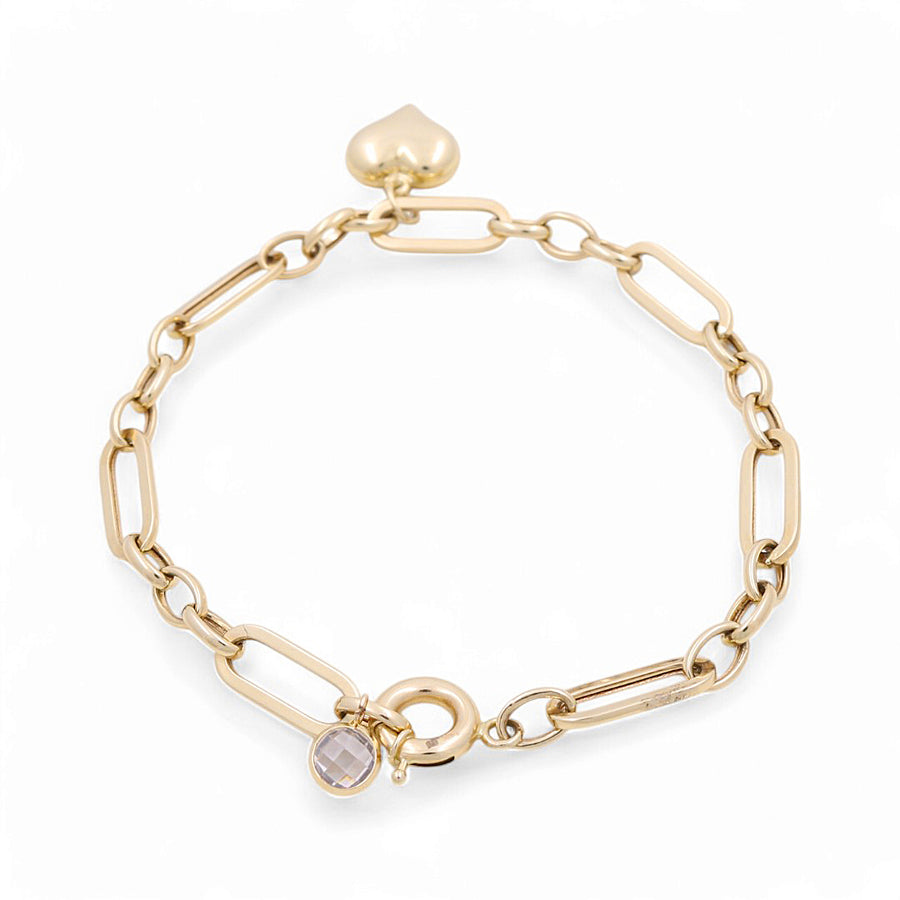 14K Yellow Gold Women's Heart Charm Bracelet