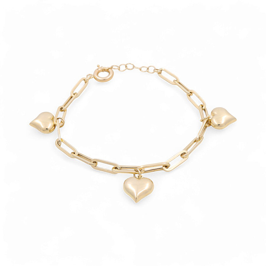 14K Yellow Gold Women's Heart Charms Bracelet