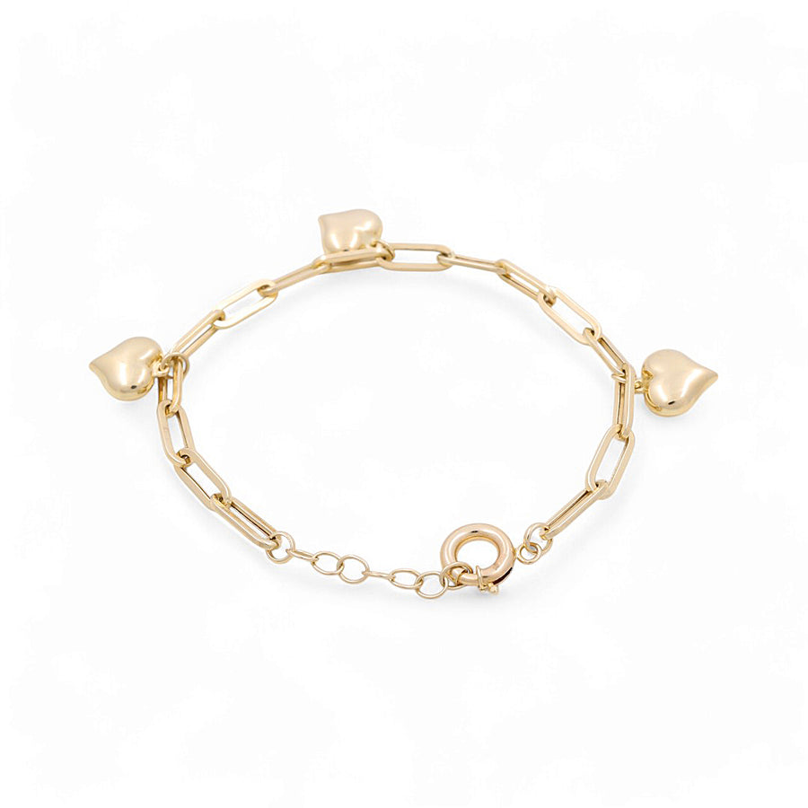 14K Yellow Gold Women's Heart Charms Bracelet