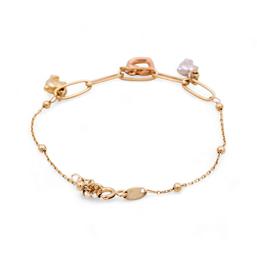 14K Gold Fashion Bracelet with Dolphins and Heart