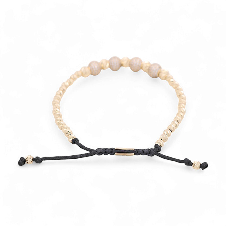 14K Men's Yellow Gold Ajustable Beads with Cz Bracelet