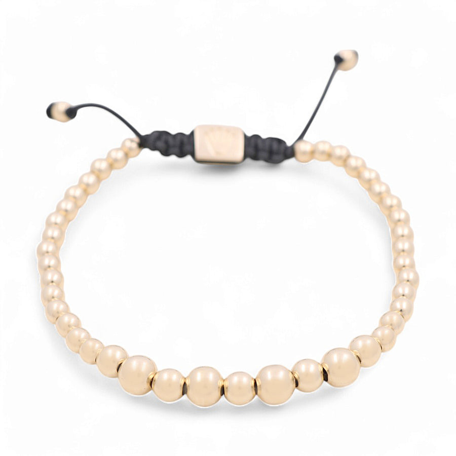 14K Men's Yellow Gold Ajustable Beads Bracelet