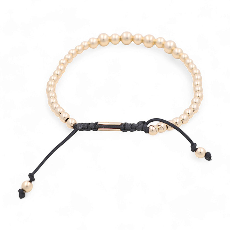 14K Men's Yellow Gold Ajustable Beads Bracelet