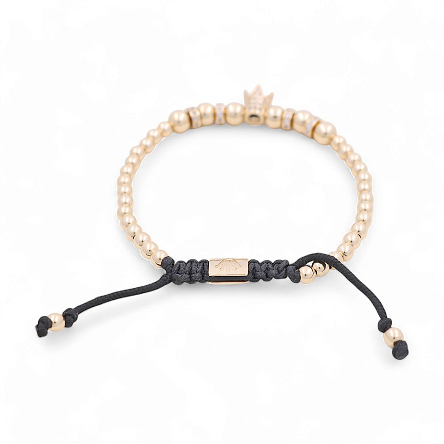 14K Men's Yellow Gold Ajustable Beads Bracelet