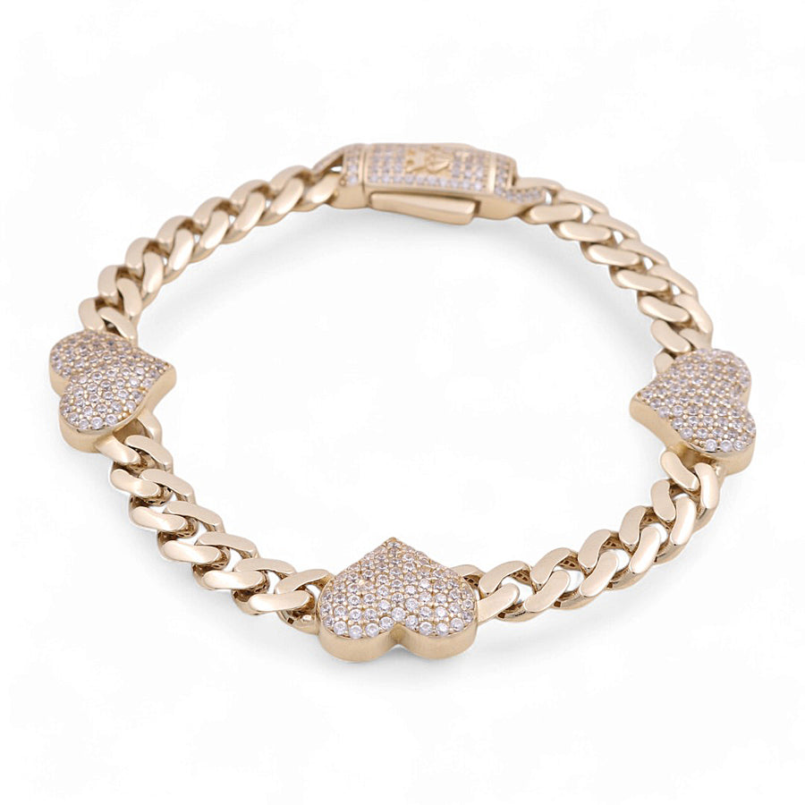 10K Yellow Gold Women's Monaco with Hearts Bracelet