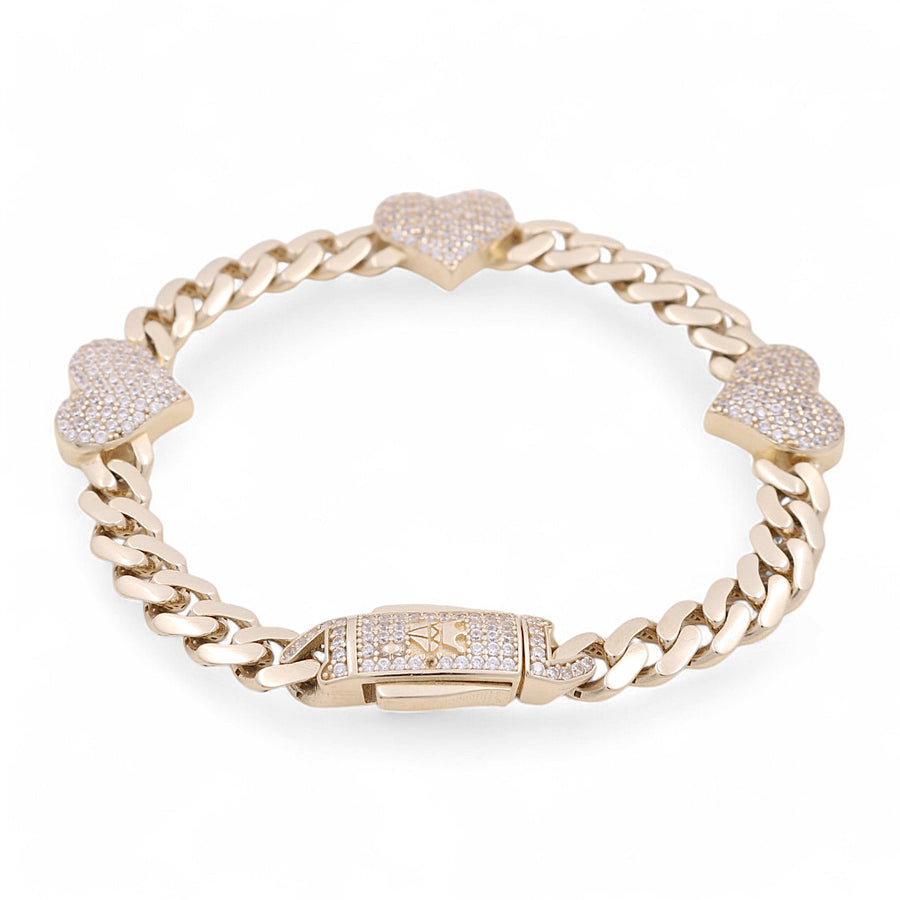 10K Yellow Gold Women's Monaco with Hearts Bracelet