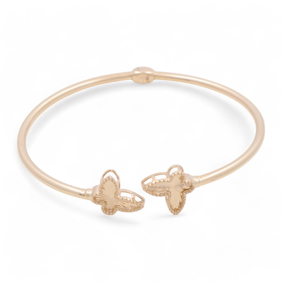 14K Yellow Gold Bangle with two Butterflies Bracelet