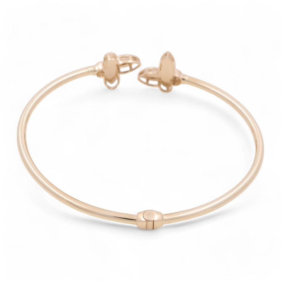 14K Yellow Gold Bangle with two Butterflies Bracelet