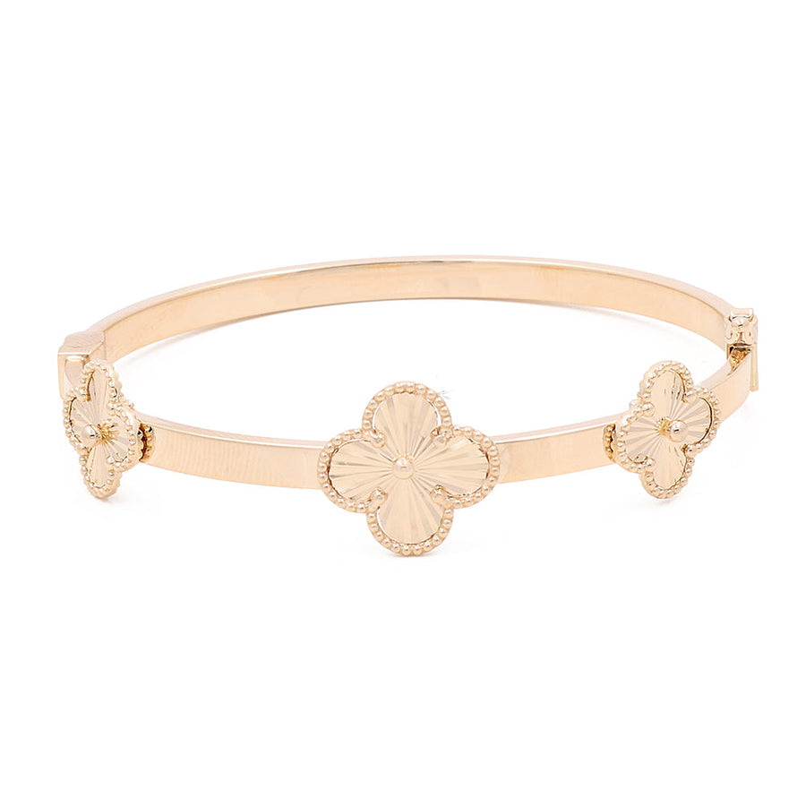 14K Yellow Gold 3 Clover Bangle Bracelet