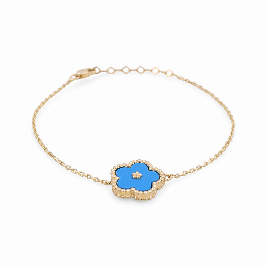 14K Yellow Gold Blue Flower Bracelet