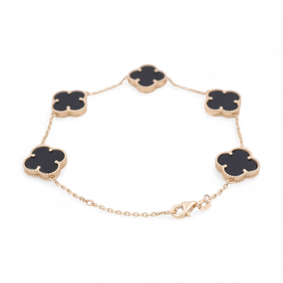 10K Yellow Gold Fashion Flower Women's Black Stones Bracelet