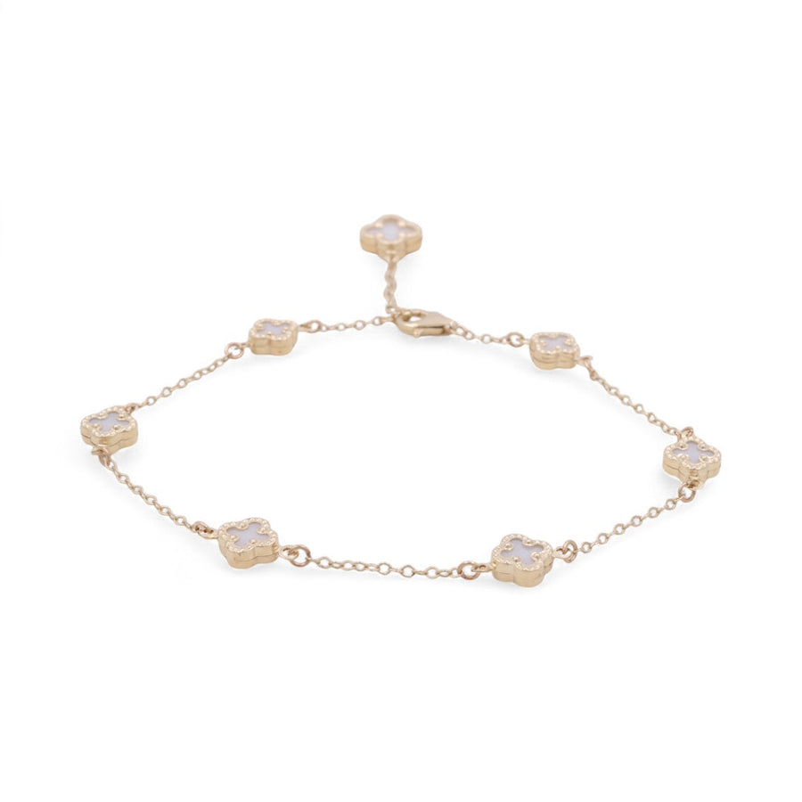 14K Yellow Gold Fashion White Flower Women's  Bracelet