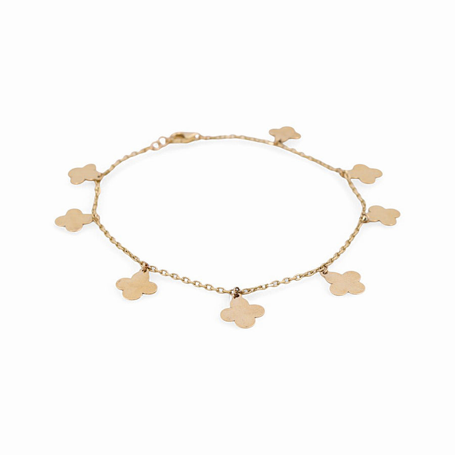 14K Yellow Gold Clovers Charm Bracelet