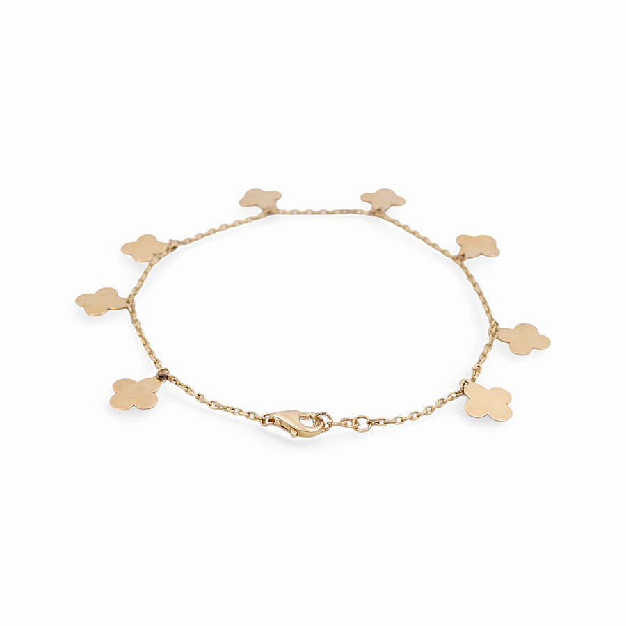 14K Yellow Gold Clovers Charm Bracelet