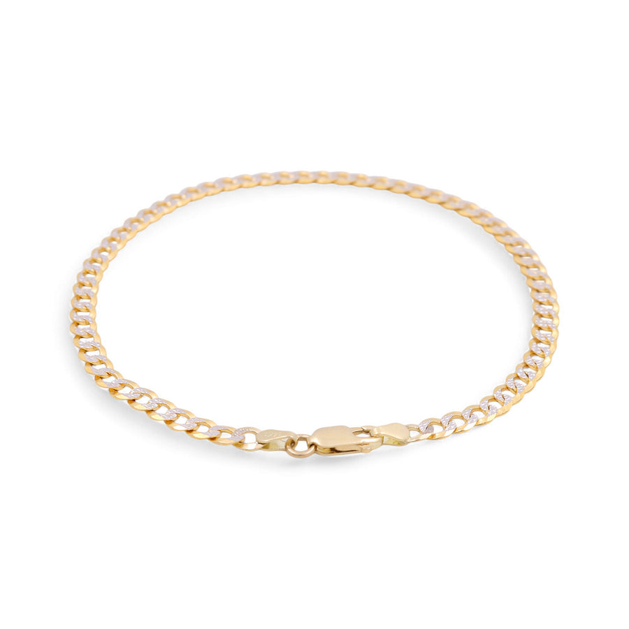 14K Two Tone Yellow/White Gold Ankle Curb Bracelet