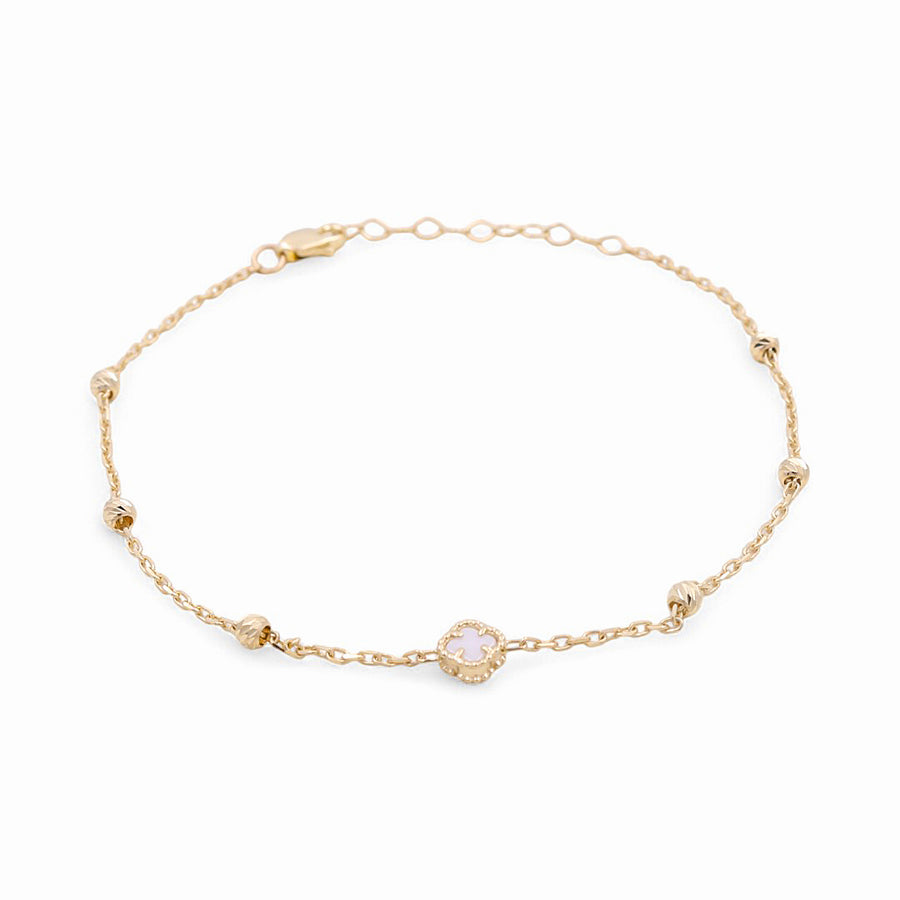 14K Yellow Gold White Clover Women's  Bracelet