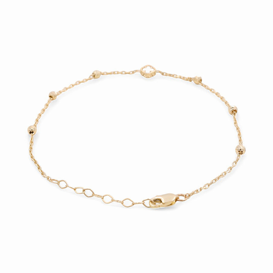 14K Yellow Gold White Clover Women's  Bracelet