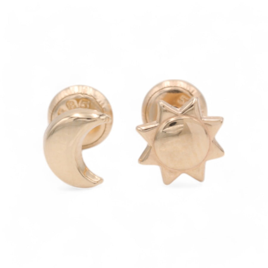 Yellow Gold 14k Fashion moon and Sun Earrings