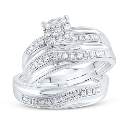 10k White Gold  Classic  3 Pieces Set with 0.33 tw Round Diamonds