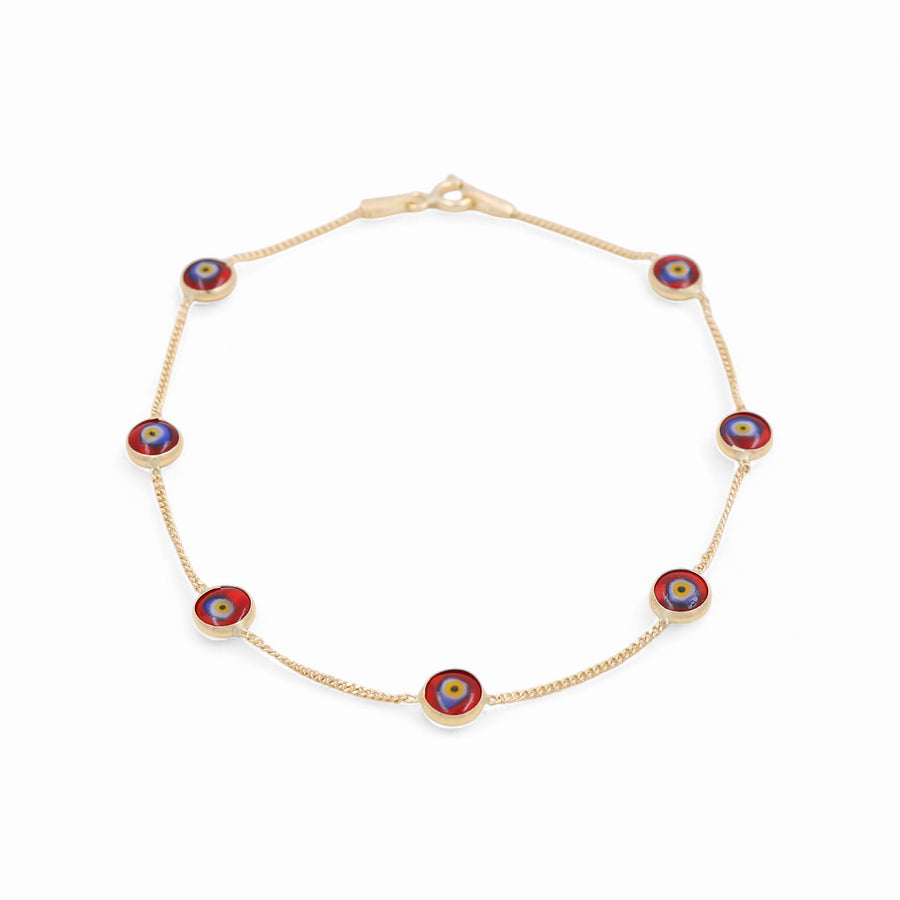 14K Yellow Gold Red Eye  Bracelet